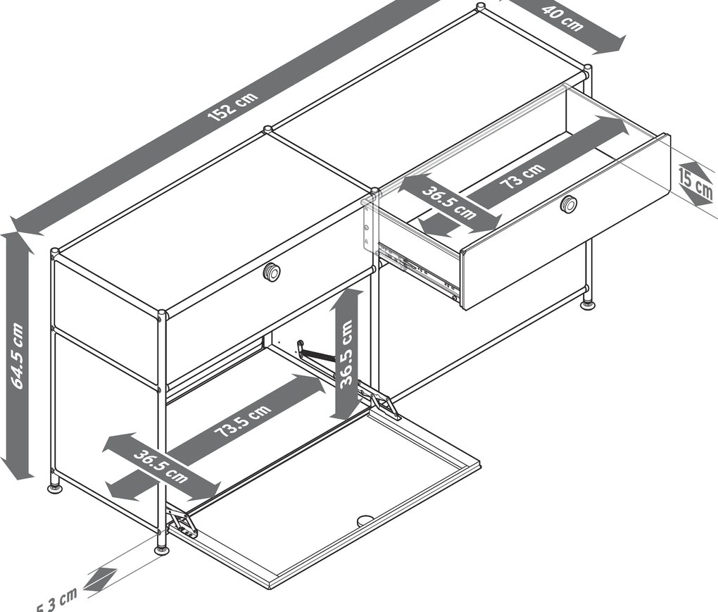 Kovová odkladacia skrinka »CN3« s výklopnými priečinkami a zásuvkami, biela