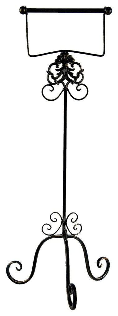 Čierny antik kovový držiak toaletného papiera Potier ornament - 27*24*70 cm