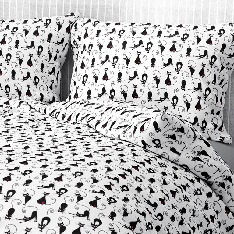 Goldea bavlnené posteľné obliečky - vzor 533 čierne mačky na bielom 140 x 220 a 70 x 90 cm