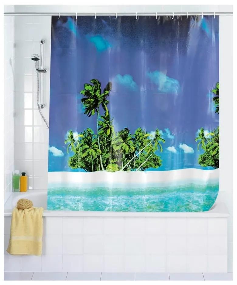 Modrý sprchový záves Wenko Dreamy Beach, 180 × 200 cm