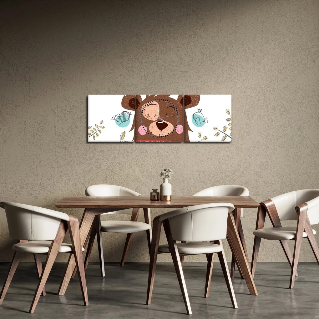 Obraz - Medvedík s vtáčikmi (s hodinami) (90x30 cm)