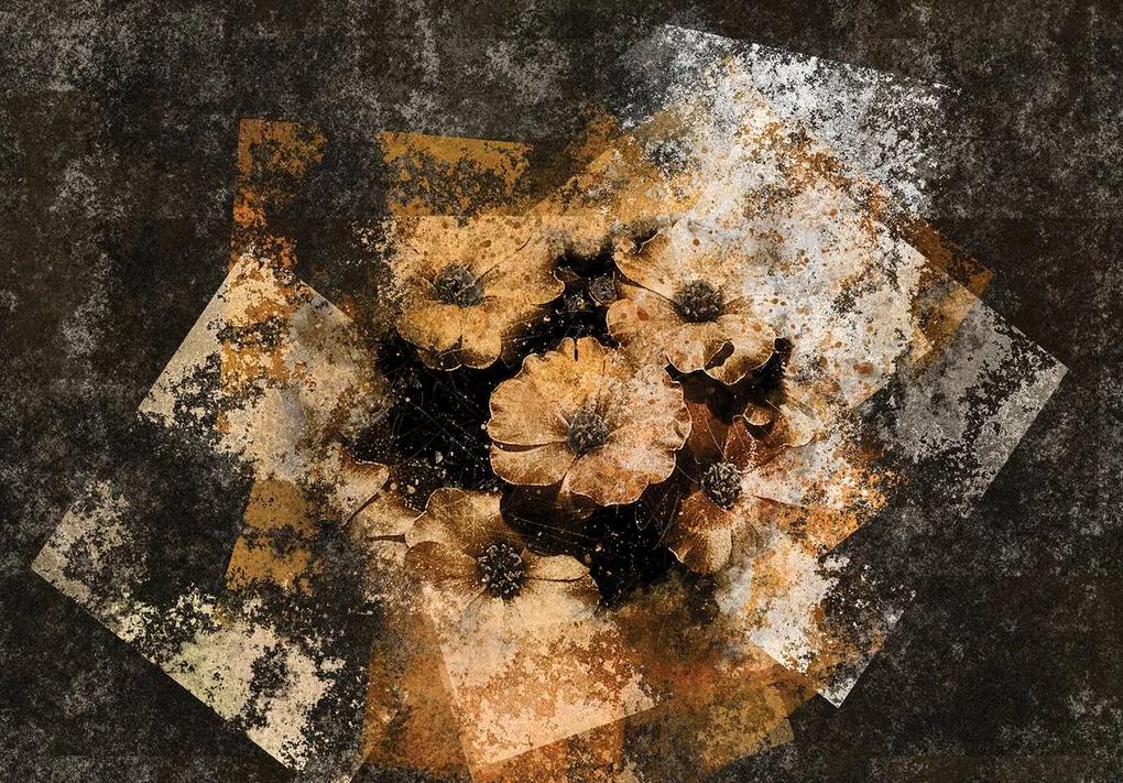 Fototapeta - Zlaté kvety - múr (254x184 cm)