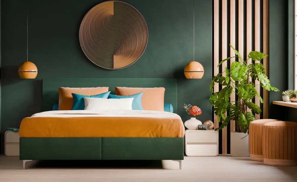 Posteľ s roštmi Stephano 180x200 cm, zelená štrukturovaná látka