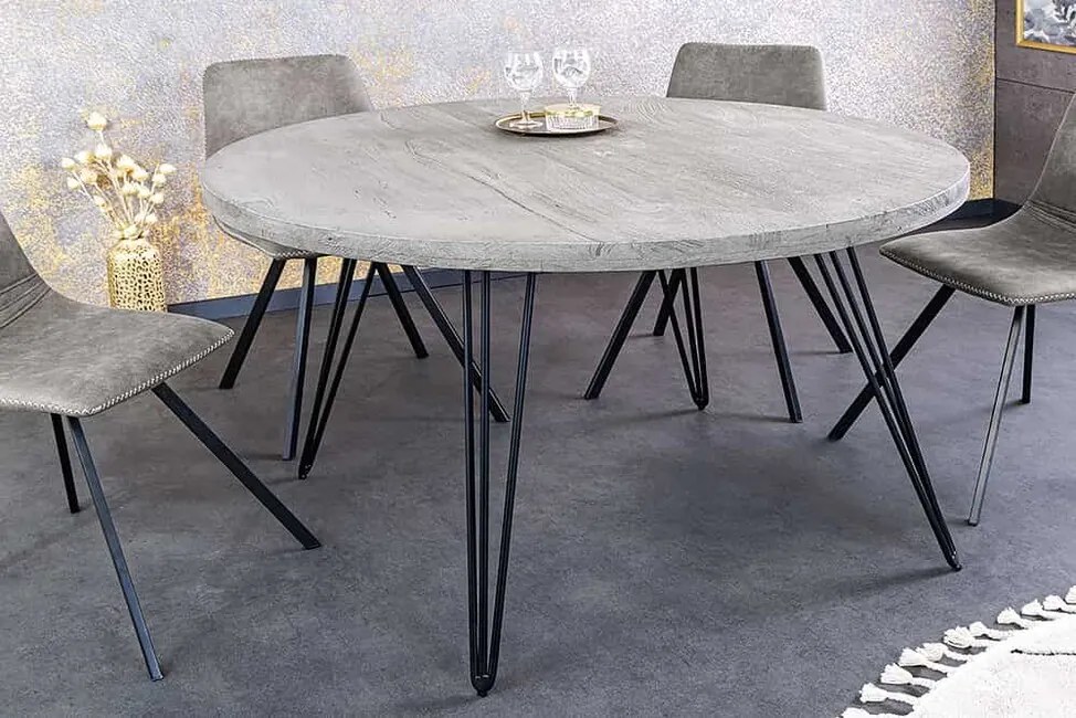 Okrúhly stôl do jedálne z mangového dreva Scorpion šedý 80cm
