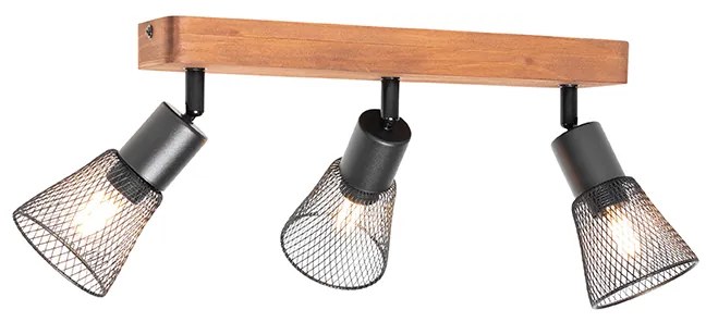 Priemyselný reflektor čierny s dreveným rámom 3-svetlo - Kristina