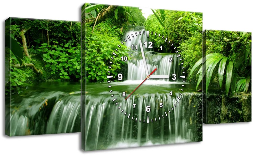 Gario Obraz s hodinami Vodopád v dažďovom pralese - 3 dielny Rozmery: 80 x 40 cm