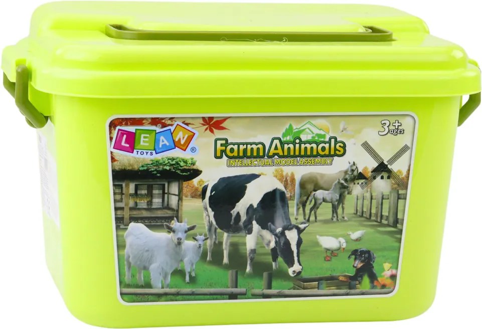 LEAN Toys Sada figúrok Zvieratá Usadlosť Rastliny Stromy Truhlica 57el