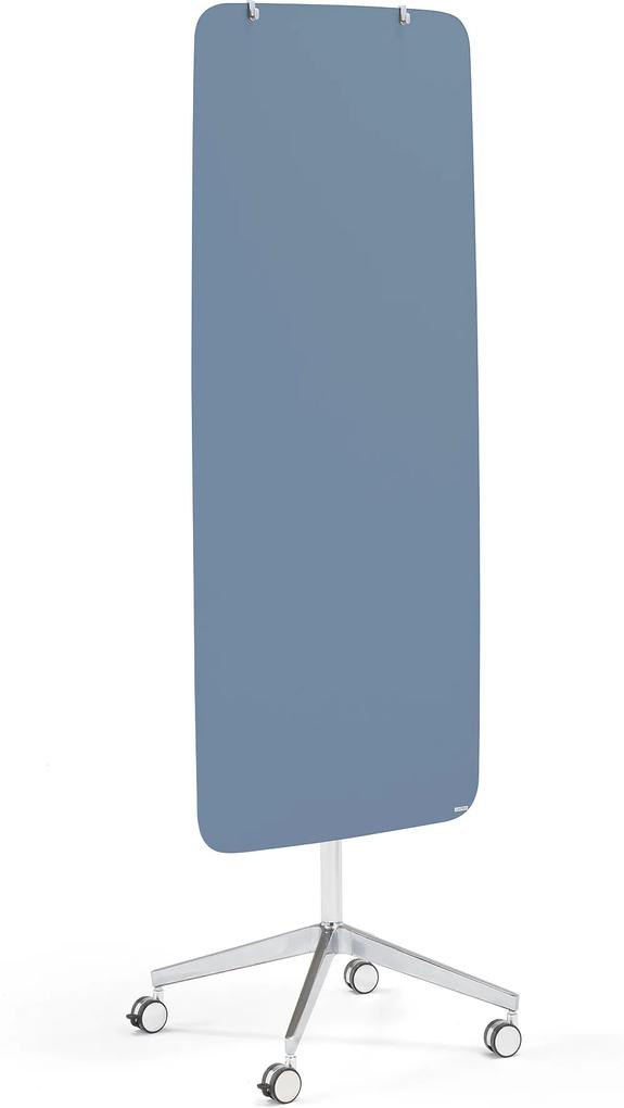 Sklenená magnetická tabuľa Stella so zaoblenými rohmi, s kolieskami, pastelová modrá