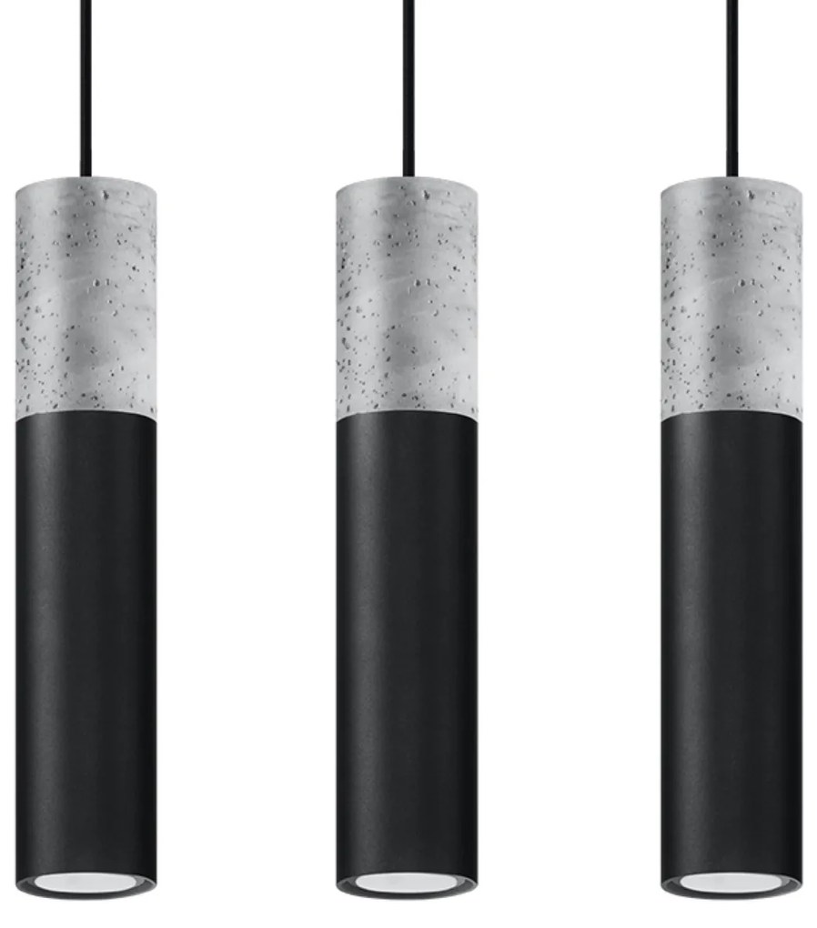 Závesné svietidlo Borgio, 3x betónové/čierne kovové tienidlo