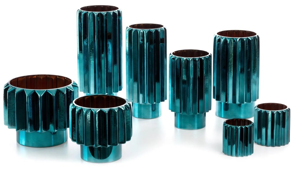 SKLENENÝ KVETINÁČ IRMA (01) (FI) 25X20 CM TYRKYSOVÁ