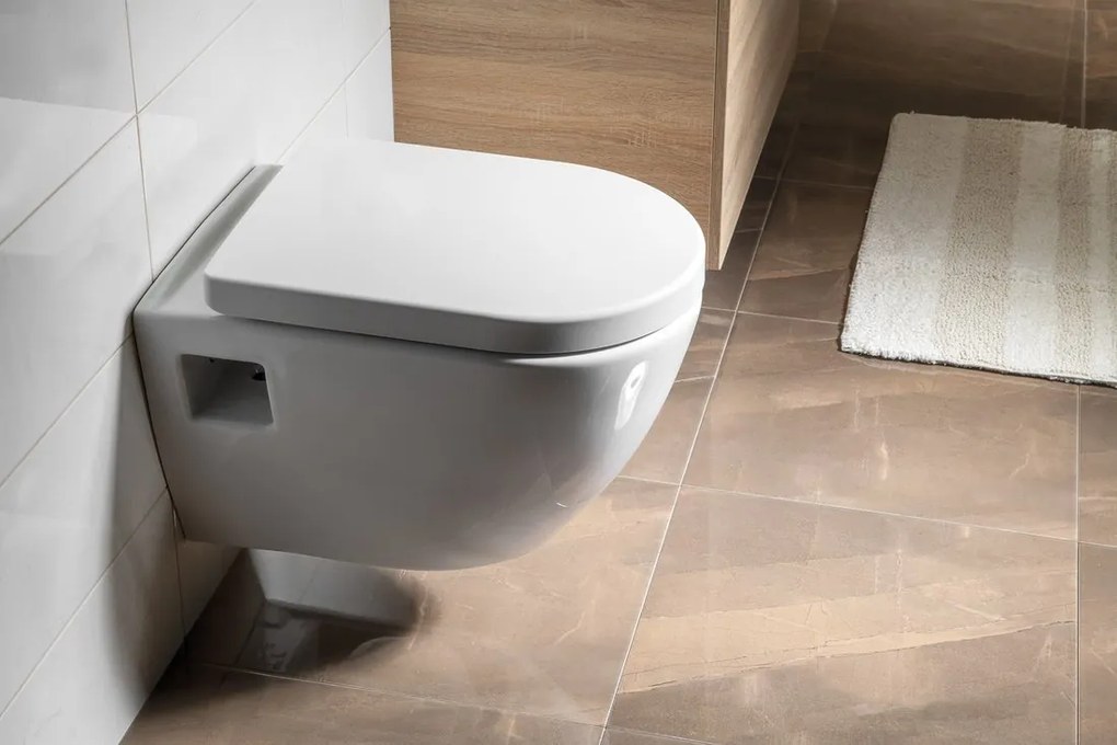 , Závesné WC NERA s podomietkovou nádržkou a tlačidlom Schwab, biela, NS952-SET5