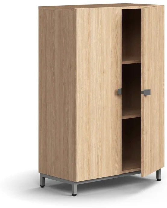Skriňa QBUS, 2 police, na nožičkách, s madlom, 1252x800x420 mm, strieborná, dub