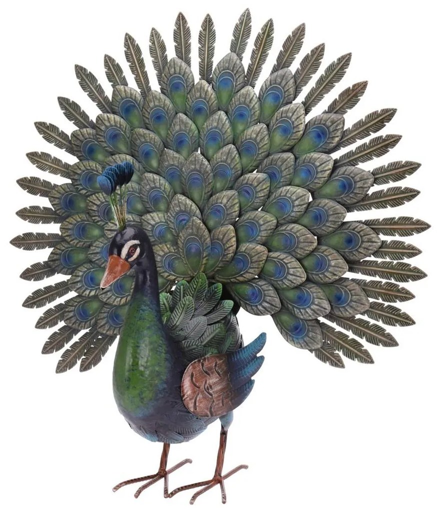 Záhradná kovová figúrka Peacock, 63x65 cm, viacfarebná
