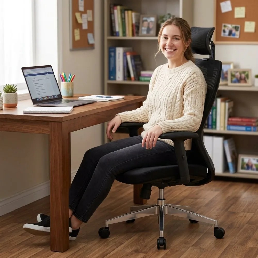 Kancelárska ergonomická stolička Neoseat NICOLE — sieť / látka, čierna, nosnosť 150 kg