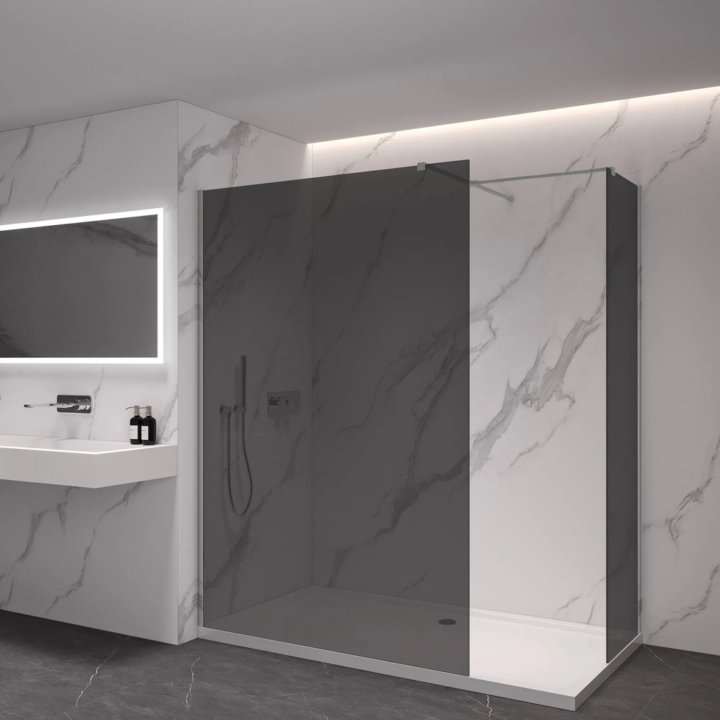 Cerano Onyx, sprchová zástena Walk-in, hranatá vzpera - chróm, ryhované sklo - 130x100 cm, CER-CER-8050BD2694