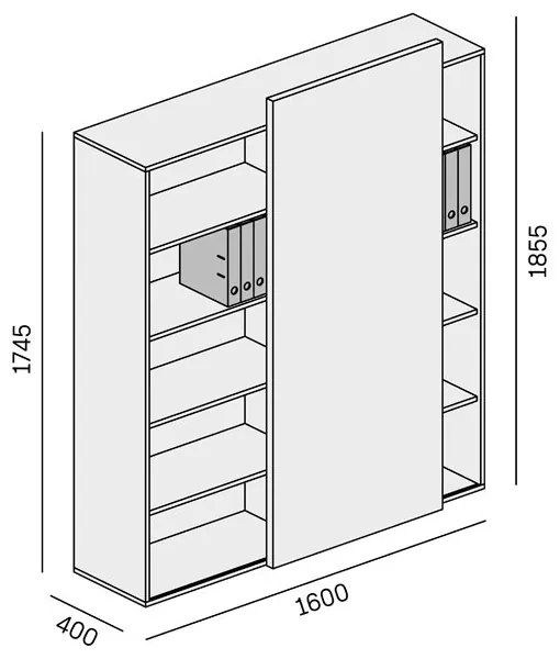 PLAN Skriňa vysoká otvorená BLOCK Wood, grafitová