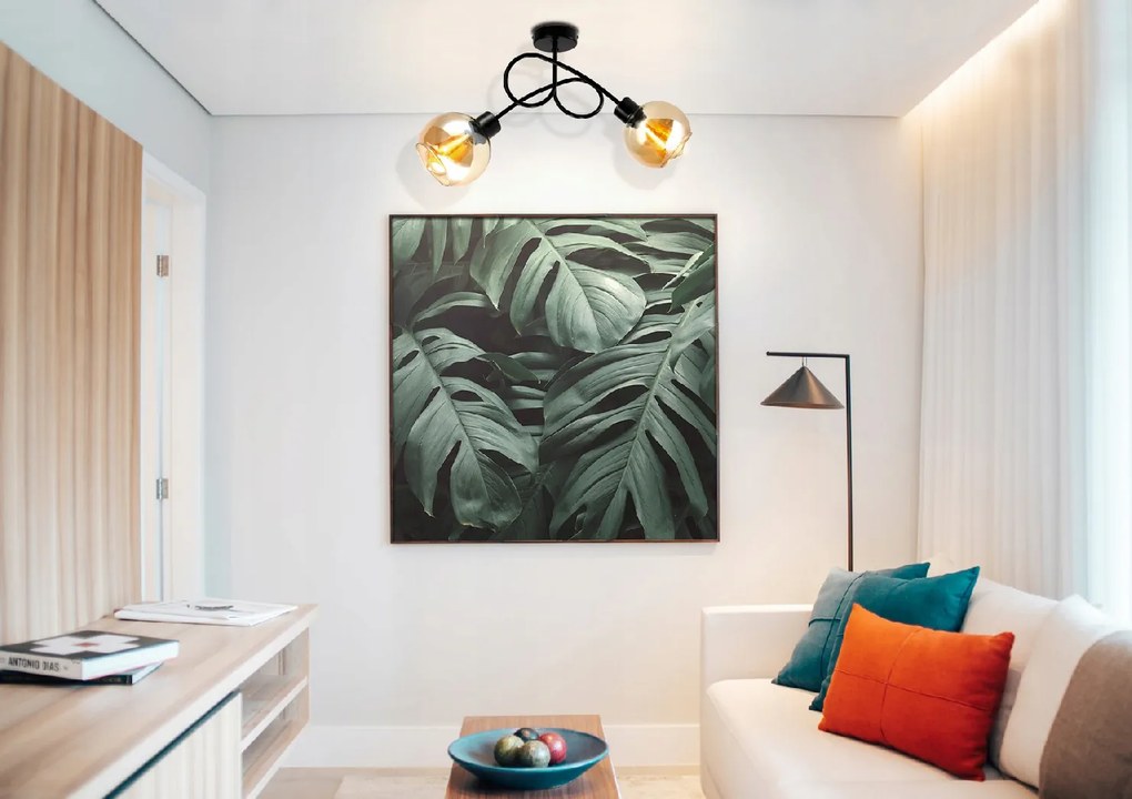 BERGE Sklenená LED stropná lampa 2xE27 - jantárová farba