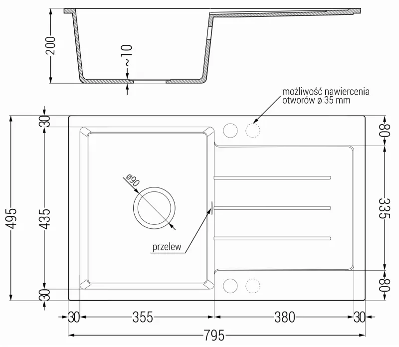 Mexen Bruno, 1-komorový granitový drez 795x495x200 mm a drezová batéria Savita, čierna škvrtnitá, 6513-76-672601-00