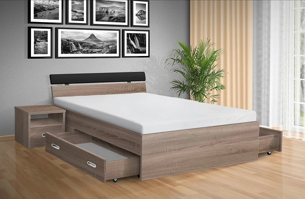 Nabytekmorava Drevená posteľ RAMI -M 140x200 cm dekor lamina: BUK 381, matrac: Matraca 17 cm sendvičová