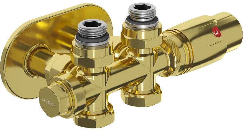 Mexen G00, termostatická súprava Duplex s okrúhlou krytkou, uhlové/rovné pripojenie DN50, zlatá lesklá, W908-900-905-50