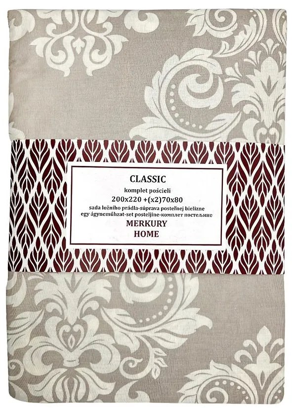 Obliečky Classic bavlna ecru/svetlošedá 220x200 + (2) 70x80 Merkury Home