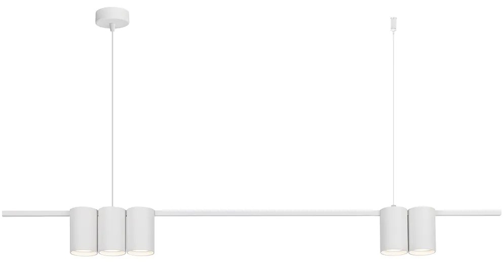 Závesné svietidlo Genesis, 5x biele kovové tienidlo