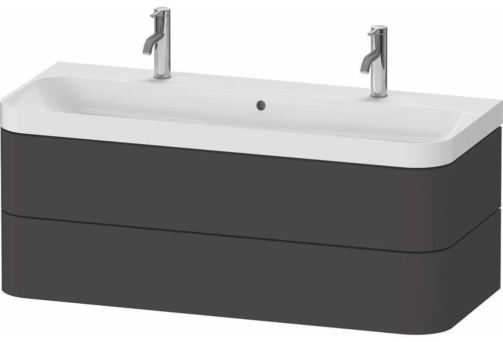DURAVIT Happy D.2 Plus c-shaped závesná skrinka s nábytkovým umývadlom s dvomi otvormi, 2 zásuvky, 1175 x 490 x 480 mm, grafit super matná, HP4379O80800000