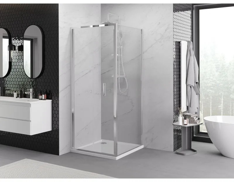 Mexen Exo, sprchovací kút so skladacími dverami 70 x 70 cm, 6mm číre sklo, chrómový profil, 816-070-070-01-00