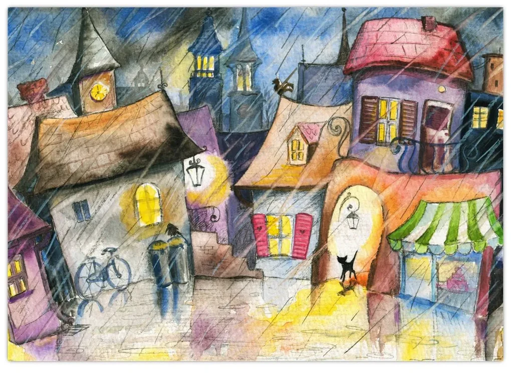 Sklenený obraz - Daždivý večer (70x50 cm)