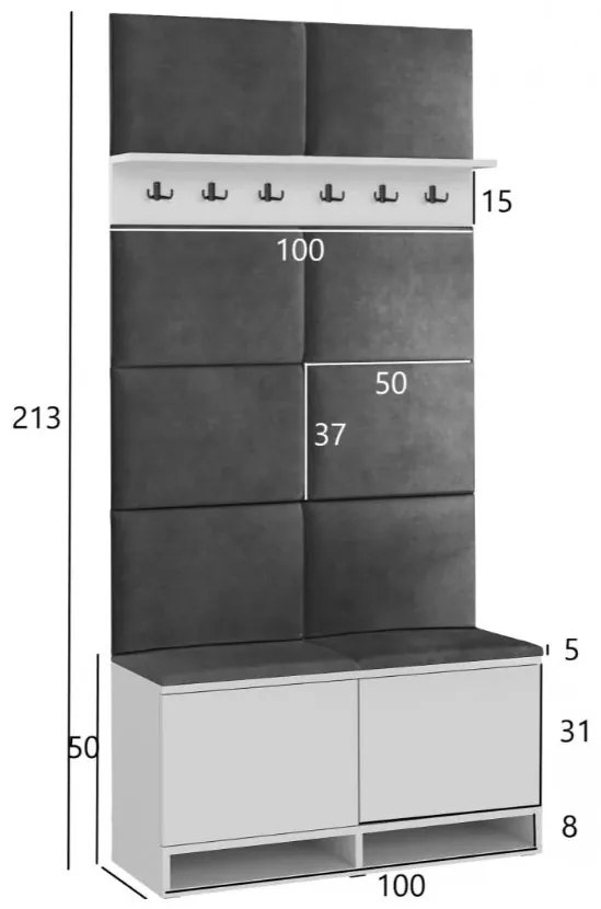 Bestent Predsieňová stena vešiaková White/ Craft/ Grey 100x213x37