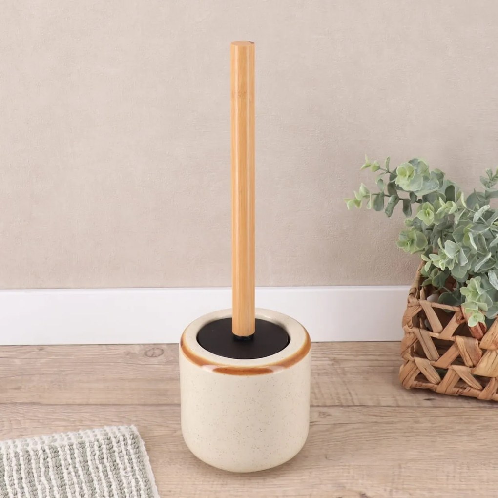 Sada kúpeľňových doplnkov Elva, béžová/s drevenými prvkami