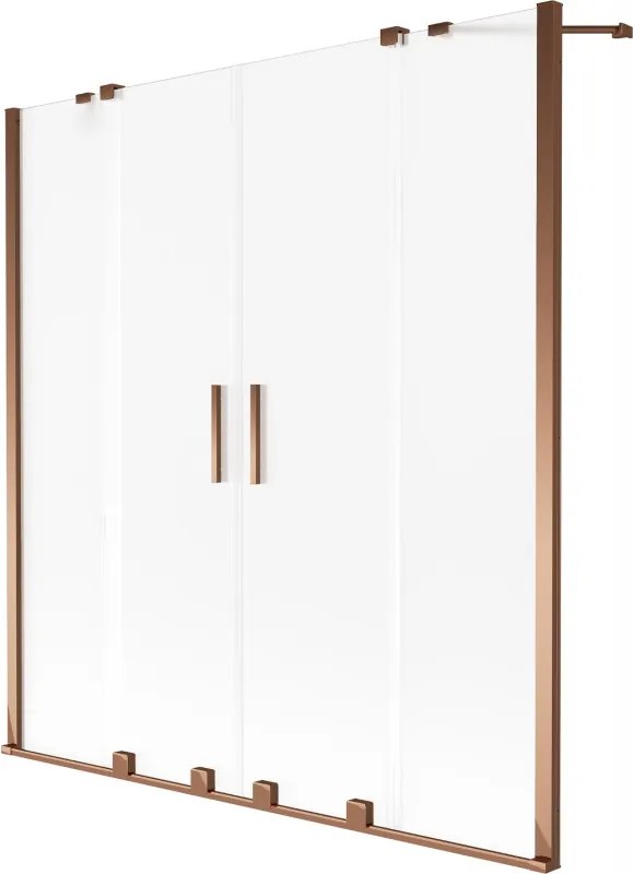 Mexen Velar Duo, 2-krídlová vaňová zástena s posuvnými dverami 140 x 150 cm, námraza, ružové zlato profil, 896-140-000-32-60