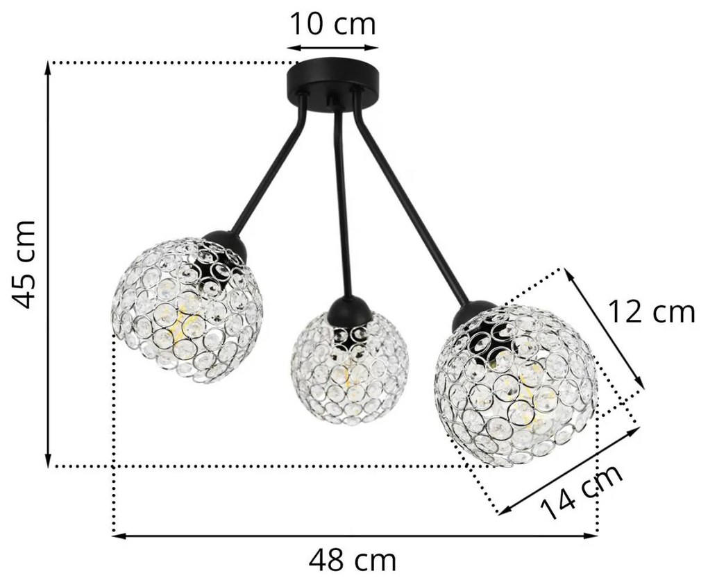 Stropné svietidlo Crystal Trio, 3x strieborné krištáľové tienidlo