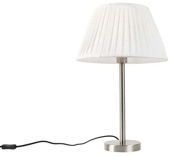 Klasická stolná lampa oceľ s plisovaným tienidlom biela 35 cm - Simplo