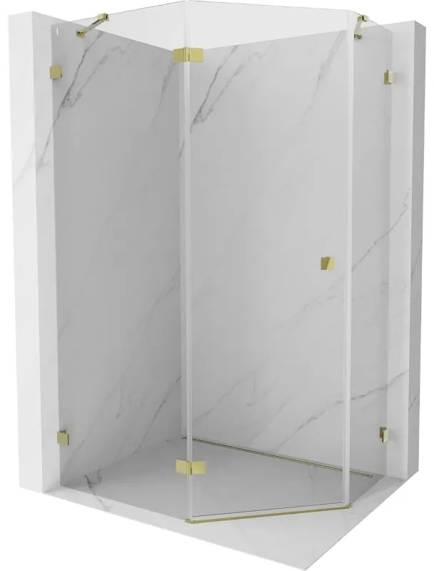 Mexen Lunar, Päťuholníkový sprchový kút Mexen Lunar naklápací doľava 100 x 90 cm, 8mm číre sklo, zlatý profil, 831-100L-090P-50-00-L