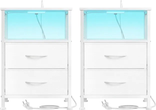 Sada 2 nočných stolíkov s LED osvetlením a nabíjacou stanicou LGSB35202W102