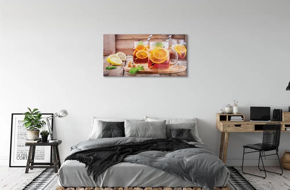 Obraz na skle Ice Tea citrusové slamky 125x50 cm