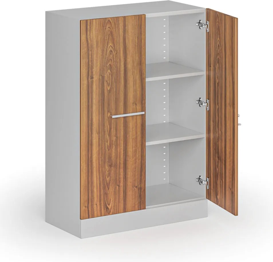 Kovová spisová skriňa s drevenými dverami, demontovaná, 1150 x 800 x 400 mm, orech