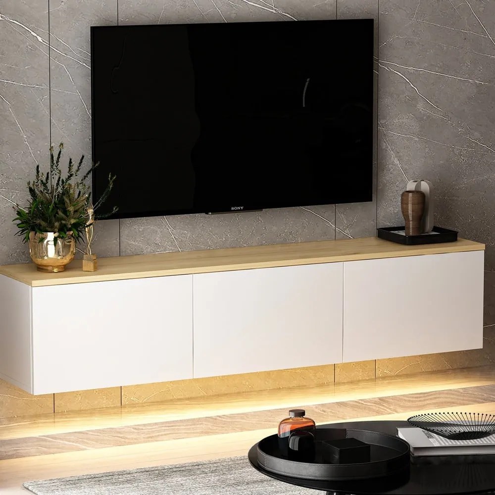 TV stolík v dekore duba v bielo-prírodnej farbe 160x35x32 cm Neon – Kalune Design