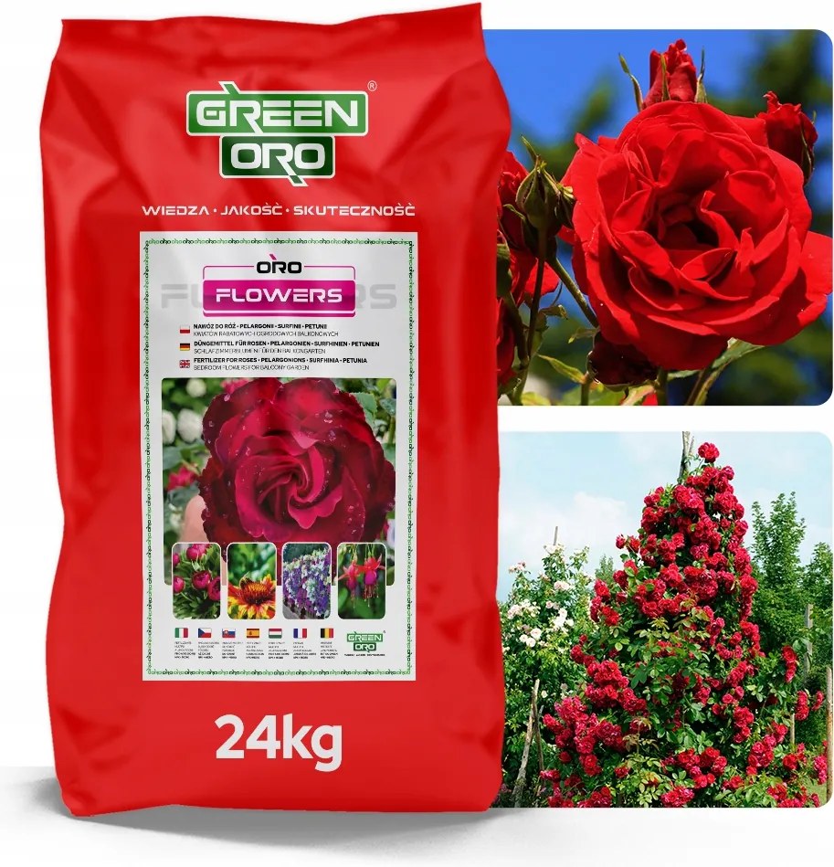 Hnojivo pre ruže, izbové, záhradné a kvitnúce rastliny, 100 dní, 24 kg Oro