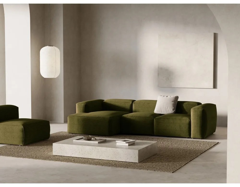 Zelená menčestrová rohová pohovka (ľavý roh/s leňoškou) Bergamo – Cosmopolitan Design