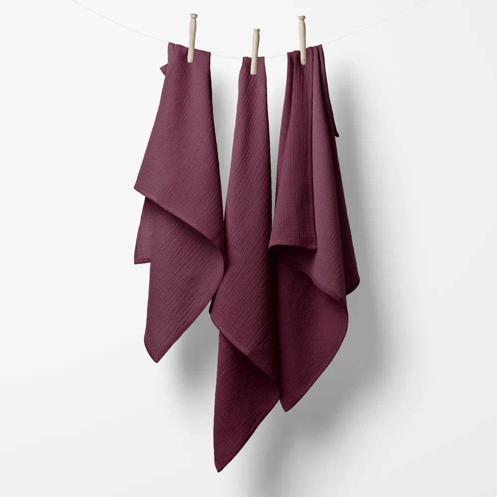 Biante Mušelínová plienka/dečka Nature MSN-044 Burgundská vínová - ZVÝHODNENÁ SADA 3 KS 120x120 cm - Sada 3 ks