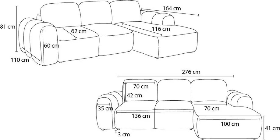 Oranžová rozkladacia/s úložným priestorom rohová pohovka z textílie buklé (pravý roh/s leňoškou) Montaigne – Bobochic Paris