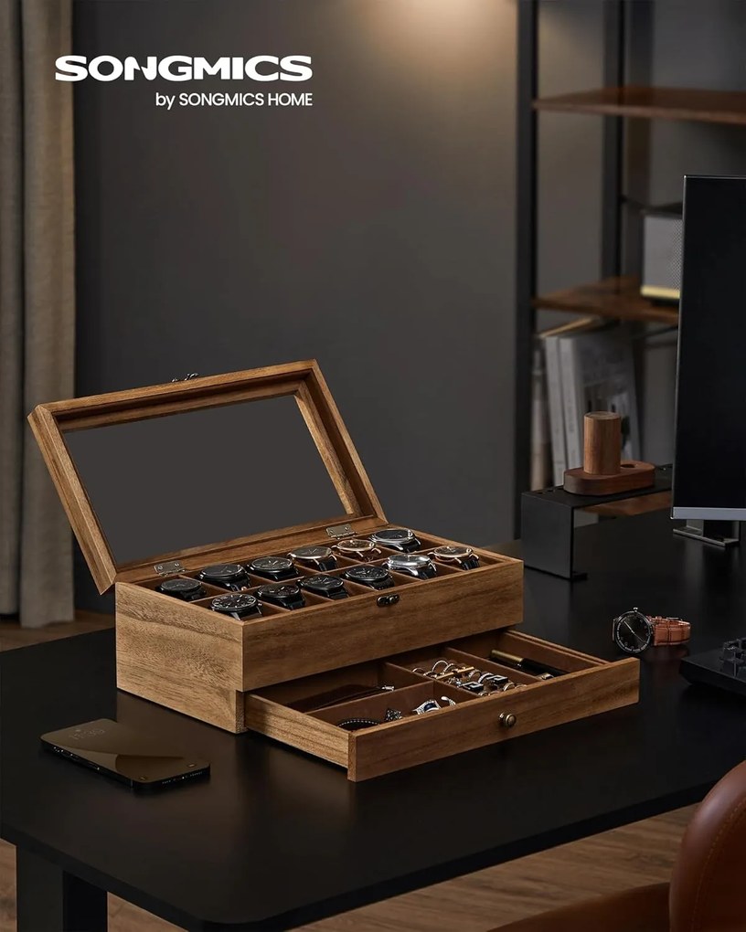 12 priečny hodinový box v rustikálnom orechovom odtieni