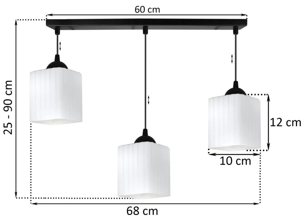 Závesné svietidlo Riffle Square, 3x biele sklenené tienidlo, b