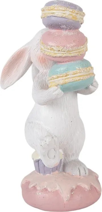 Dekorácia biely králik nesúci makrónky - 8*6*14 cm