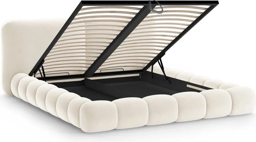 Slonovinová čalúnená dvojlôžková posteľ s úložným priestorom s roštom 180x200 cm Solange – Micadoni