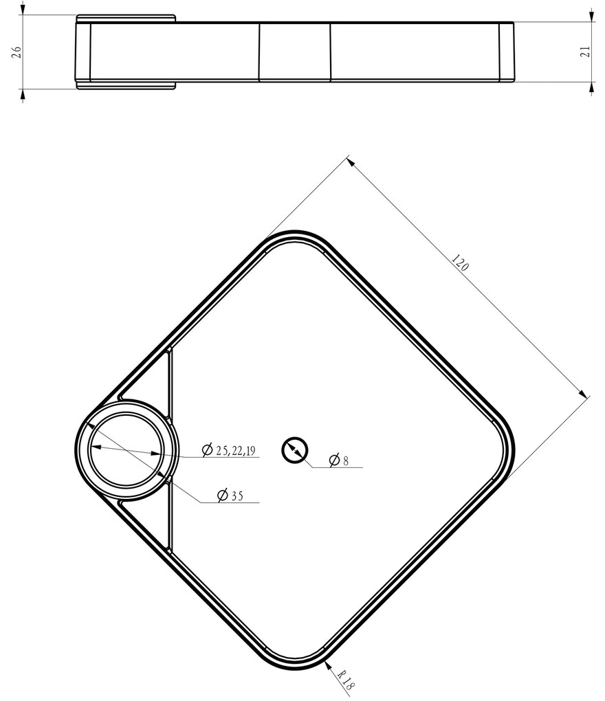 Sapho, Mydeľnička pre sprchovú tyč 19, 22, 25 mm, plast, SK090