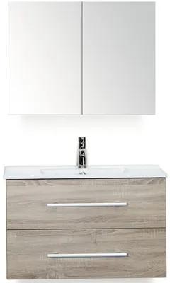 Kúpeľňový nábytkový set Stretto 80 cm s keramickým umývadlom a zrkadlovou skrinkou dub sivý