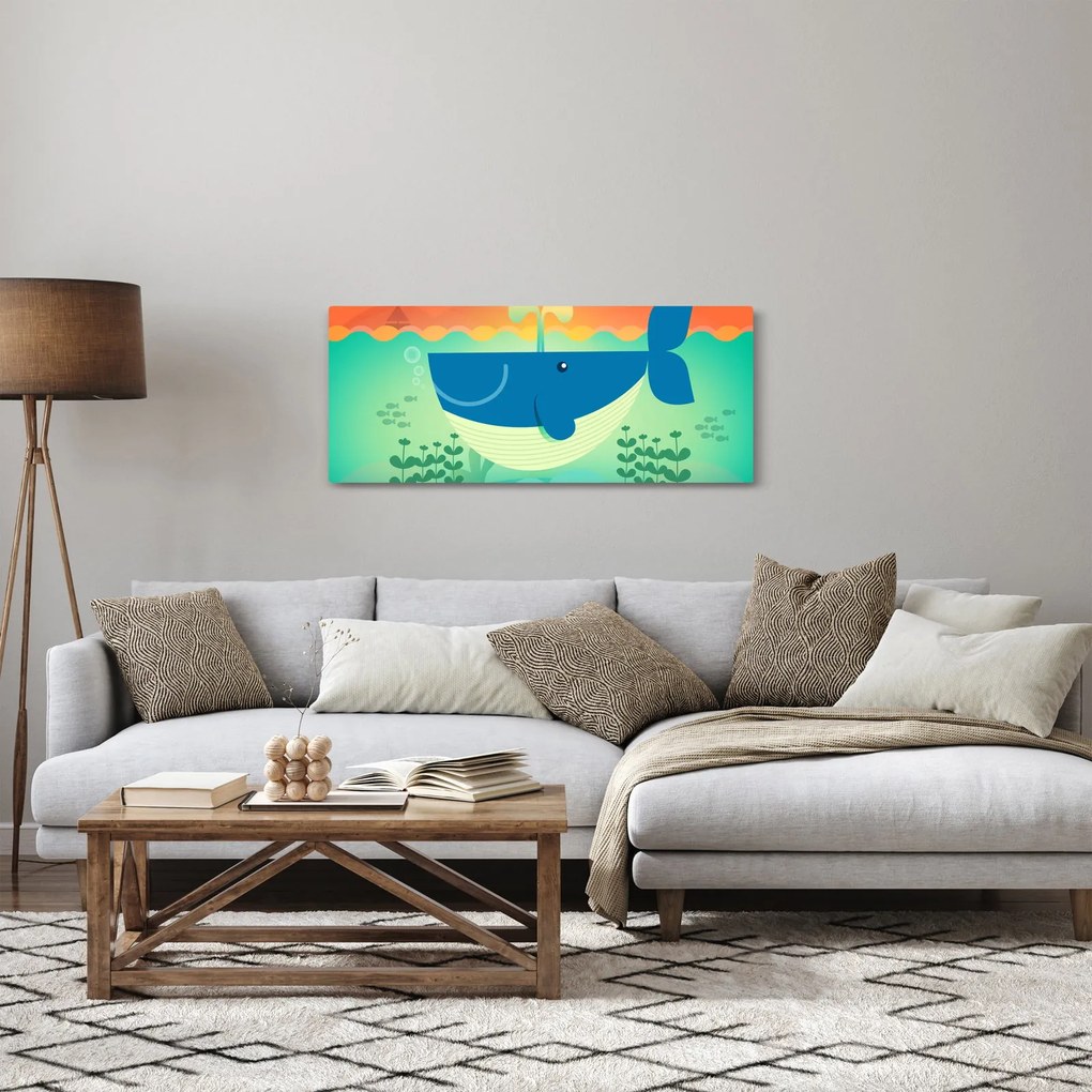 Obraz - Veselá veľryba v mori (120x50 cm)